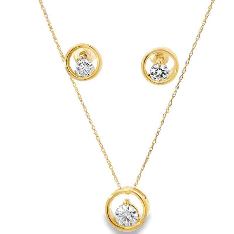 10k YG 1.00ctw Lab Diamond Earring & Pendant Set