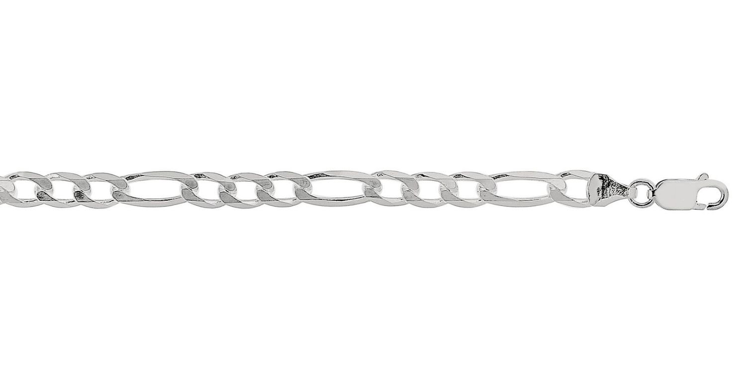 Silver RhD Fin 5.4mm Flat Figaro Chain Lobster Clasp, Chain Length: 22 Inch