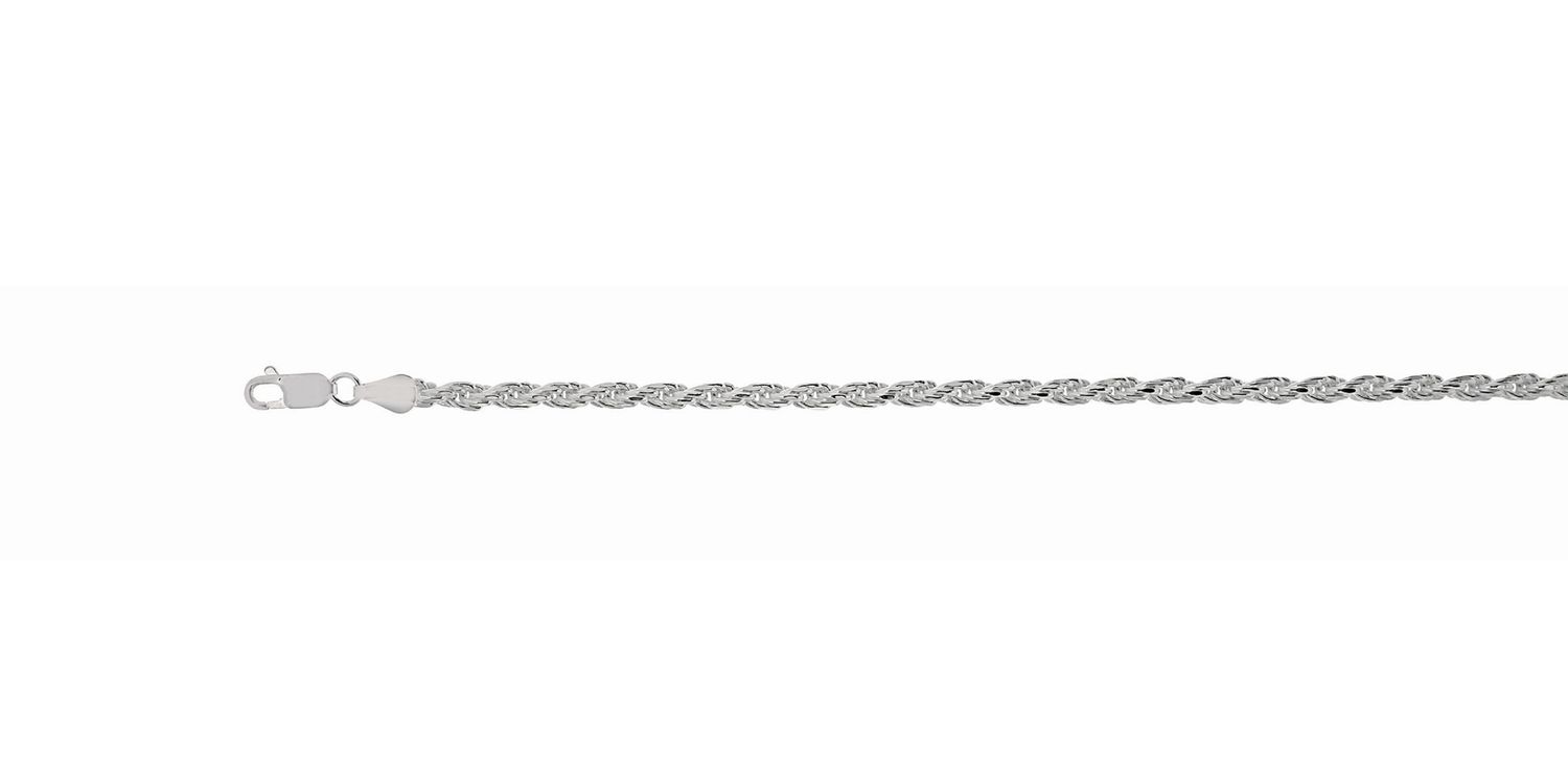 Silver Rhd Fin 3.6MM Rope Dia Cut Chain Lobster Clasp, Chain Length: 20 Inch