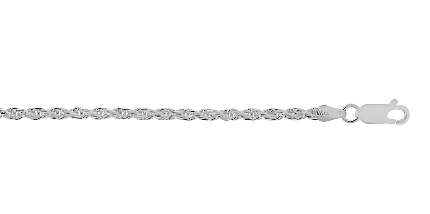Silver RhD Fin 2.9MM Rope Dia Cut Chain Lobster Clasp, Chain Length: 18 Inch