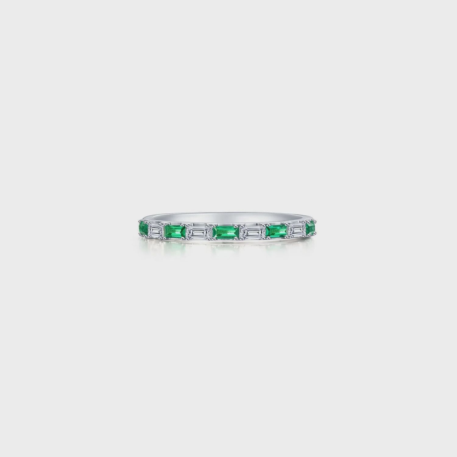 SS Baguette Simulated Emerald & Diamond Half Eternity Band, Ring Size: Size 6