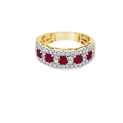 10k YG 0.70ctw Lab Diamond & Lab Ruby Ring