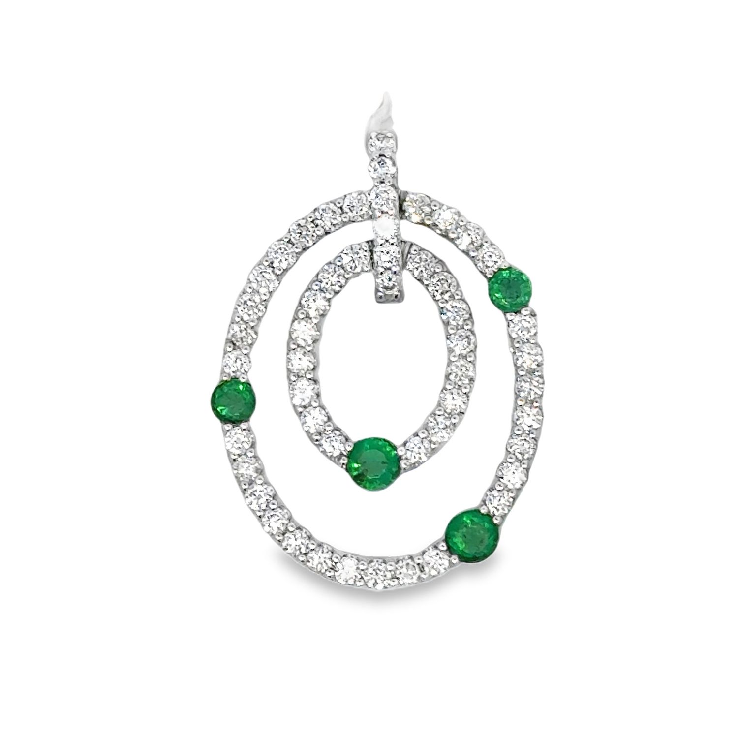 14k WG 0.939ctw Diamonds & 0.450ctw Emerald Pendant
