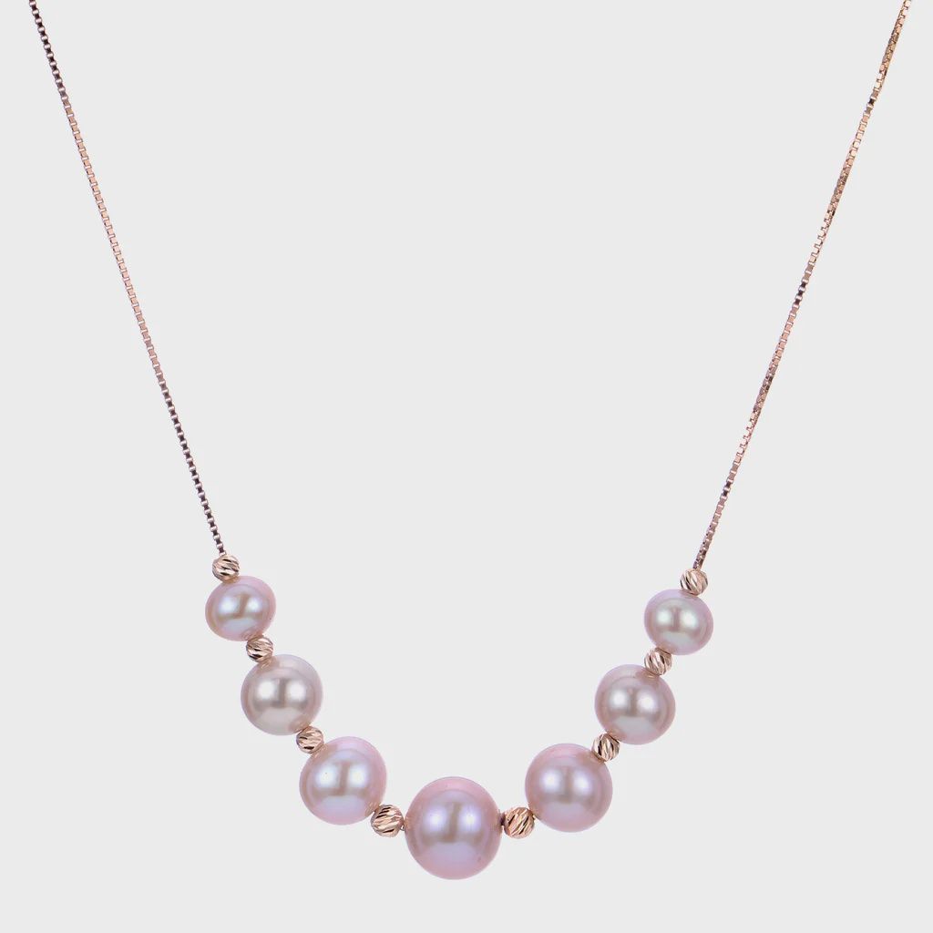 14k RG 5-8mm Pink Freshwater Pearl Necklace
