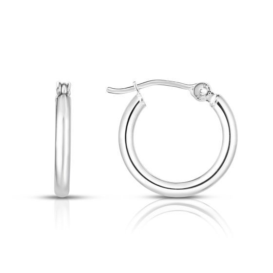 14k WG 2mm Shiny Tube Hoop Earrings, Size: 25mm