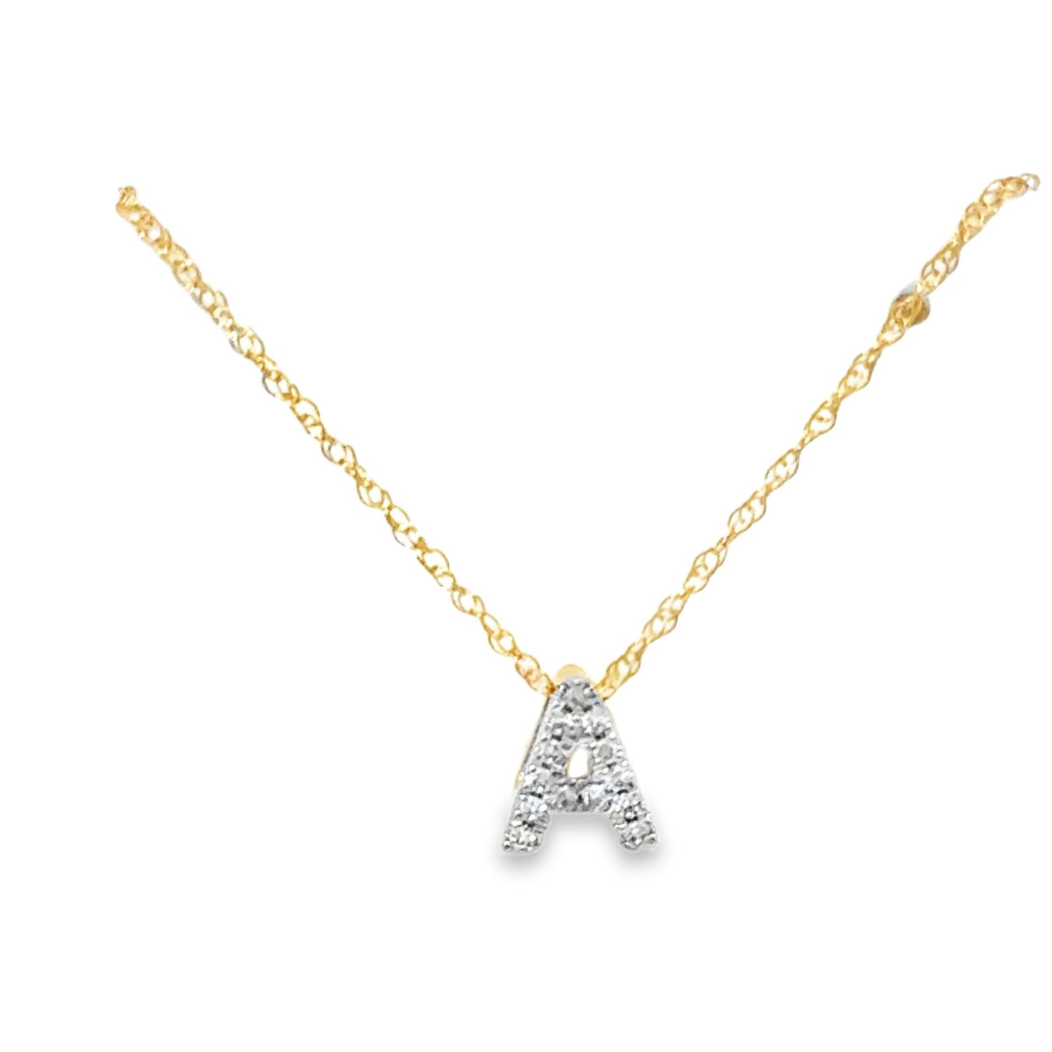 10k YG Diamond Initial Necklace, Letter: A