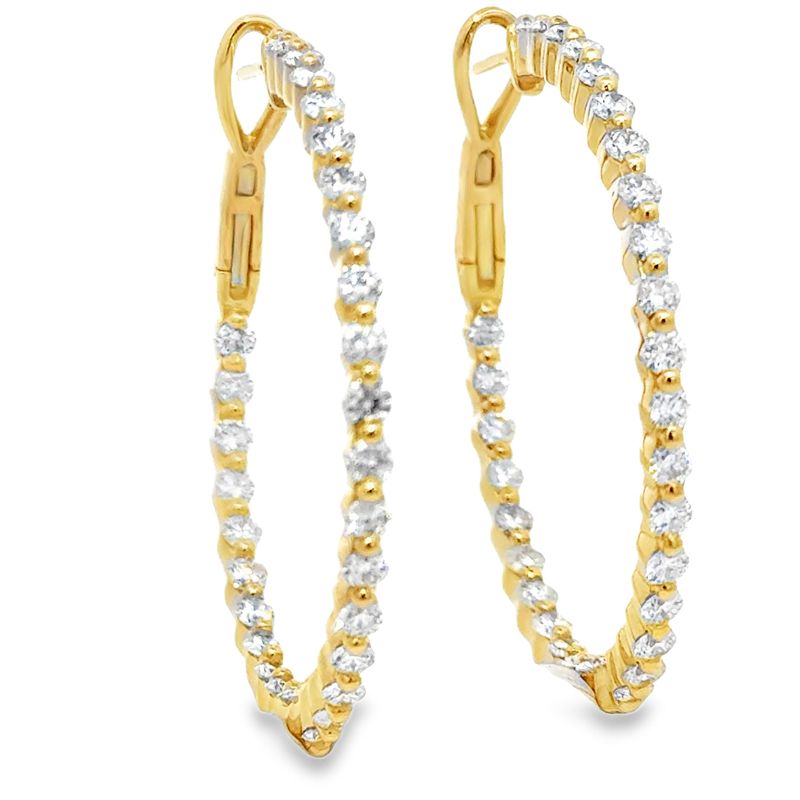 14k YG 3.36ctw Diamond 40mm Inside Out Hoop Earrings