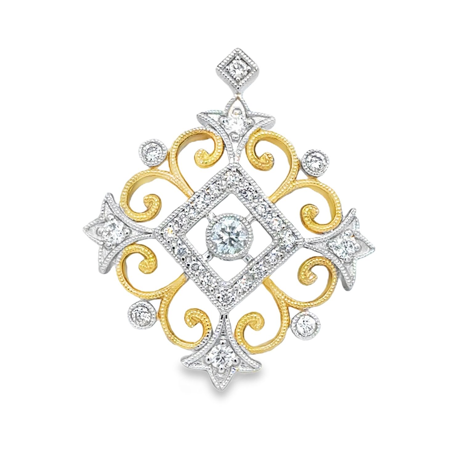 14k YWG 0.58ctw Diamond Filigree Pendant