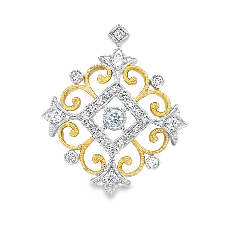 14k YWG 0.58ctw Diamond Filigree Pendant