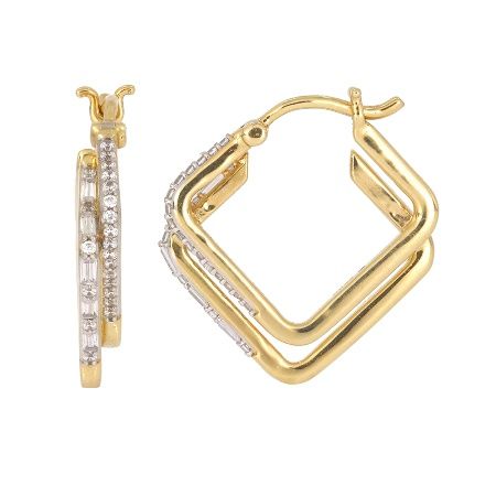 10k YG 0.20ctw Diamond Geometric Hoop Earrings