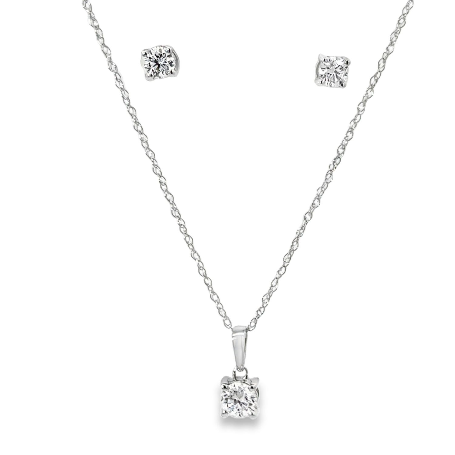 10k WG 0.50ctw Lab Diamond Earring & Necklace Set