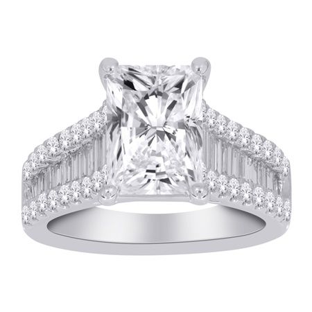 14k WG 4.00ctw Lab Diamond Radiant Cut Engagement Ring
