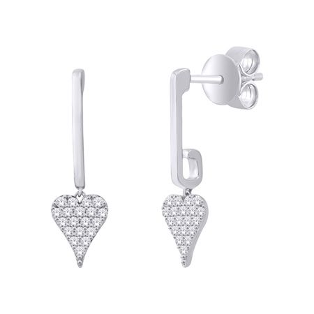 10k WG 0.20ctw Diamond Heart Dangle Earrings