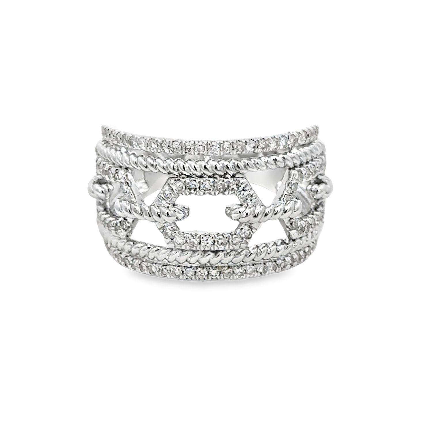 10k WG 0.50ctw Diamond Multi-Row Twisted Rope & Link Ring