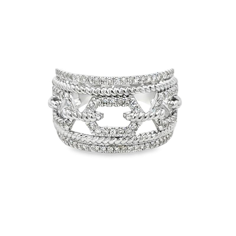 10k WG 0.50ctw Diamond Multi-Row Twisted Rope & Link Ring