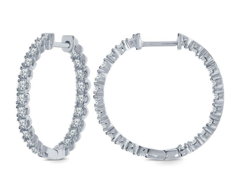 10k WG 1.00ctw Diamond Inside-Out Hoop Earrings