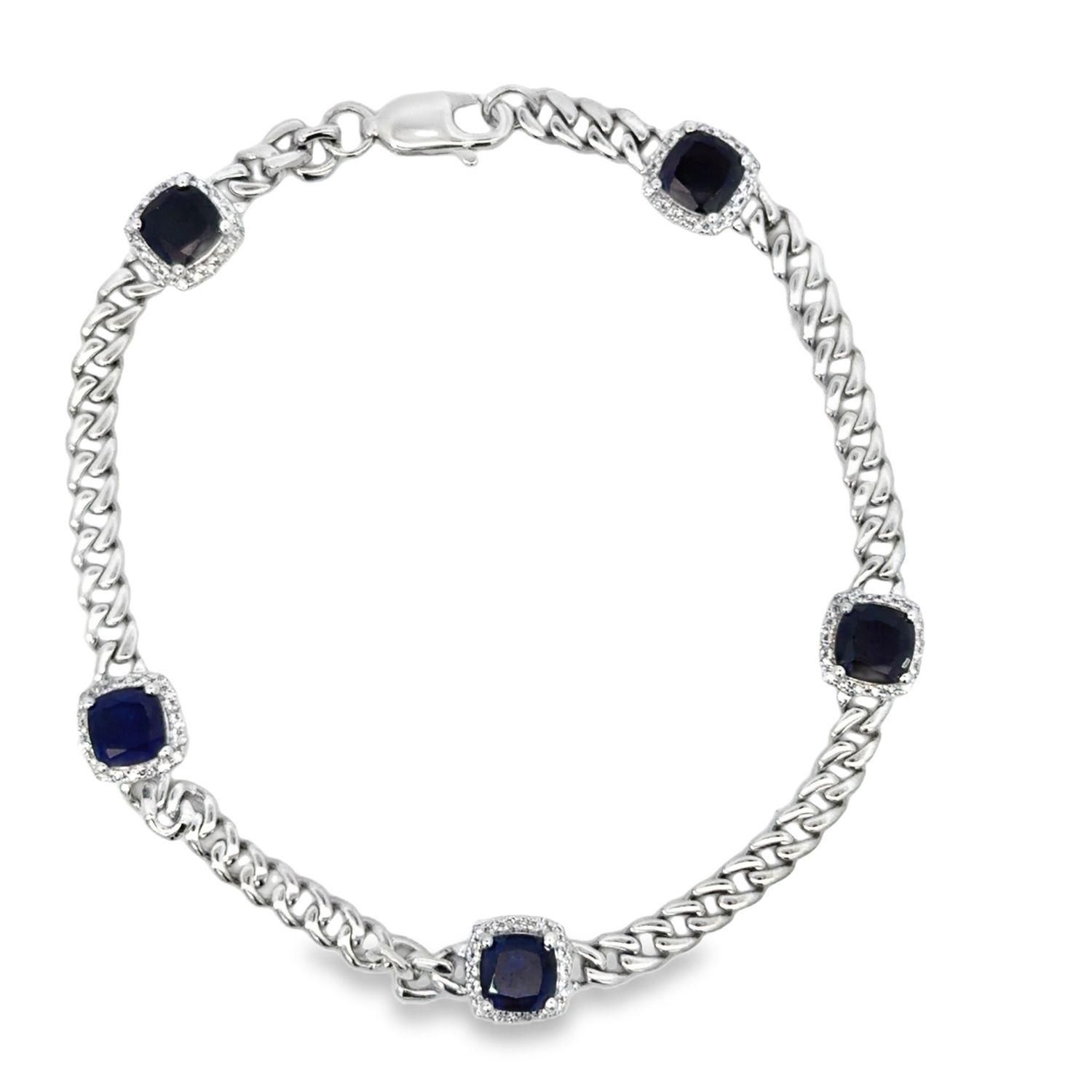 14k WG 0.25ctw Diamond & 3.60ctw Sapphire Bracelet