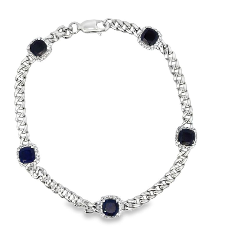 14k WG 0.25ctw Diamond & 3.60ctw Sapphire Bracelet
