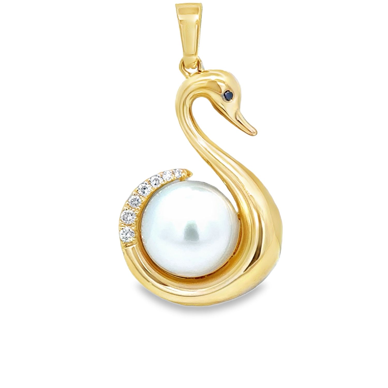 14k YG 0.06ctw Diamond and Pearl Swan Pendant