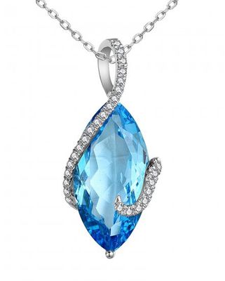 14k WG 9.14ct Swiss Blue Topaz & 0.17ctw Diamond Pendant