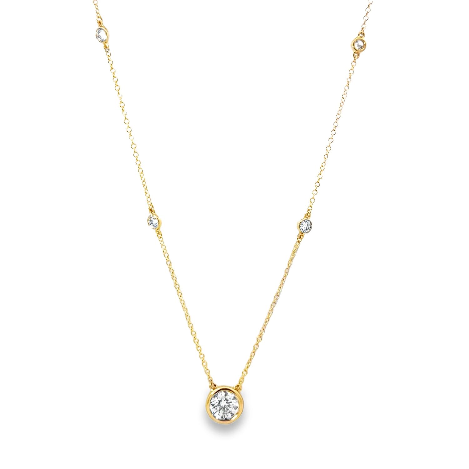 10k YG 1.00 Round Lab Diamond Station Necklace 18"