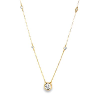 10k YG 1.00 Round Lab Diamond Station Necklace 18"