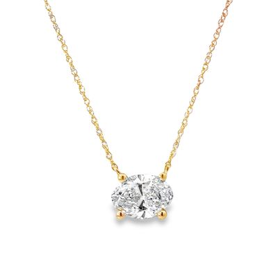 10k YG 1.00ct Oval Solitaire Lab Diamond Necklace 18"