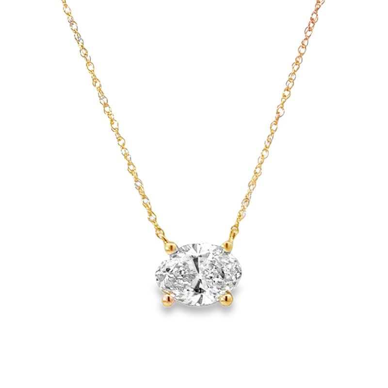 10k YG 1.00ct Oval Solitaire Lab Diamond Necklace 18"