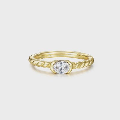 SS GP Woven Oval Solitaire Ring Sz 6