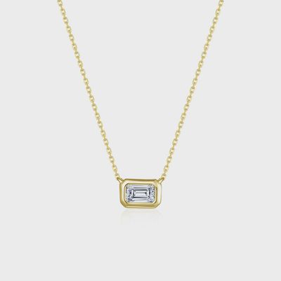SS GP East-West Bezel-Set Emerald-Cut Solitaire Choker Necklace