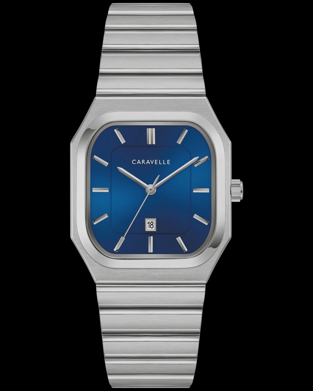 Caravelle Men's Vintage Silver Tone Blue Sunray Dial Dress Watch