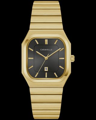 Caravelle Men's Vintage Dress Gold Tone Black Sunray Dial Watch