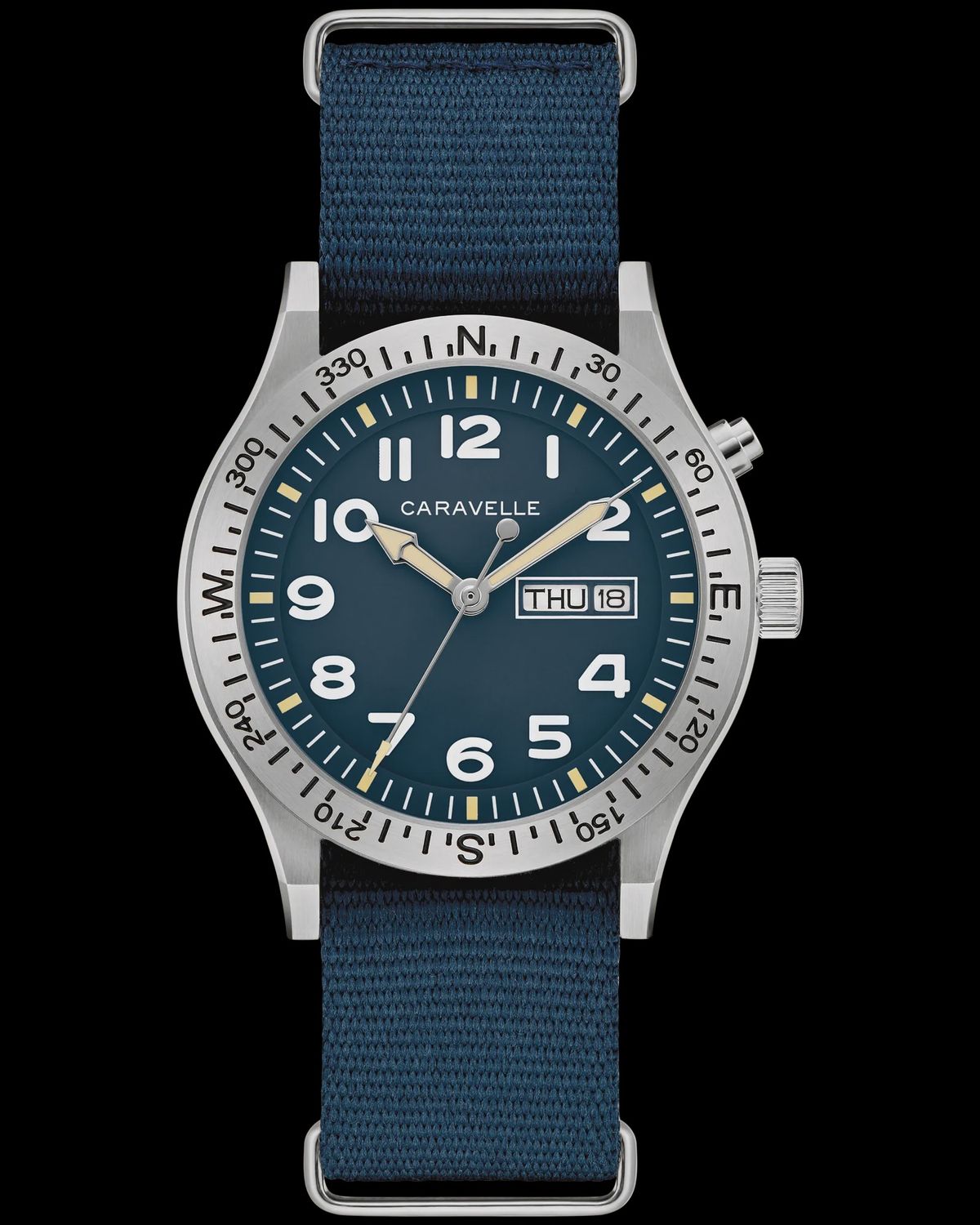 Caravelle Men's Light Up Field Watch Blue Nylon Strap