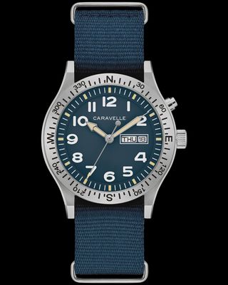 Caravelle Men's Light Up Field Watch Blue Nylon Strap