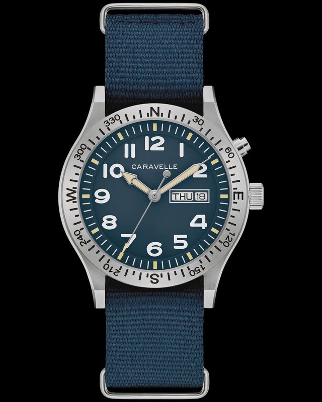 Caravelle Men's Light Up Field Watch Blue Nylon Strap