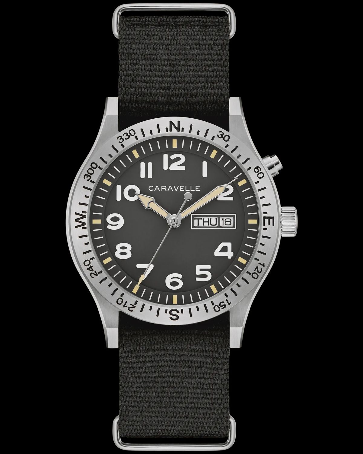 Caravelle Men's Field Watch Black Dial and Strap