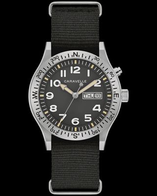 Caravelle Men's Field Watch Black Dial and Strap