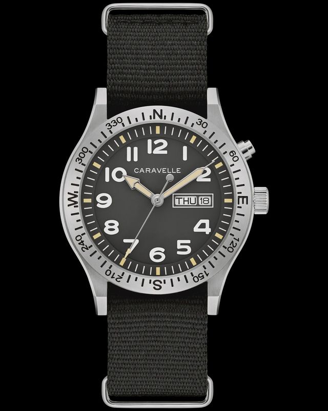 Caravelle Men's Field Watch Black Dial and Strap