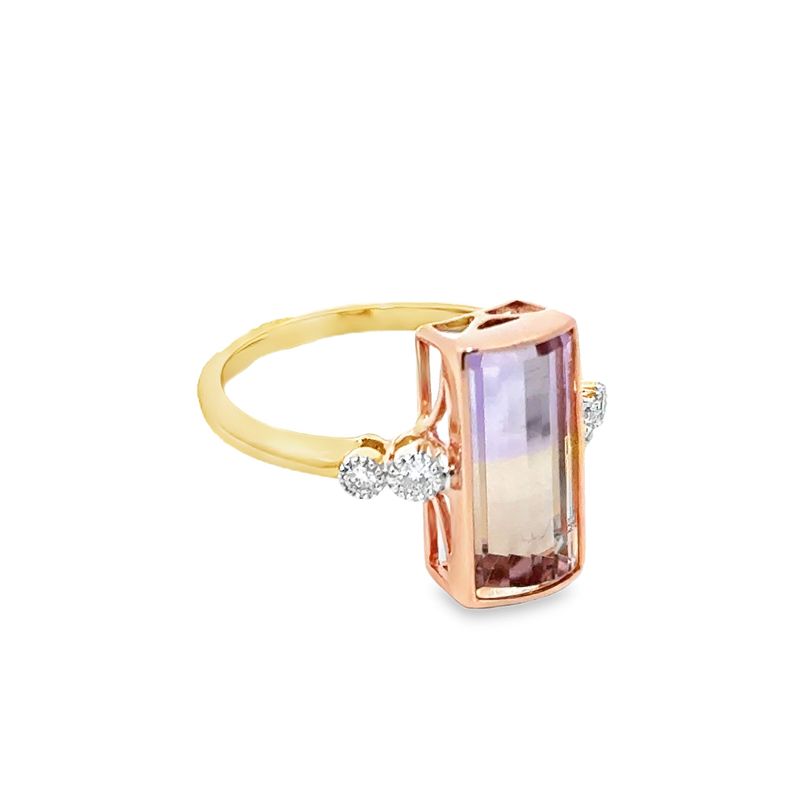 14k YRG 3.56ct Ametrine and 0.08ctw Diamond Ring