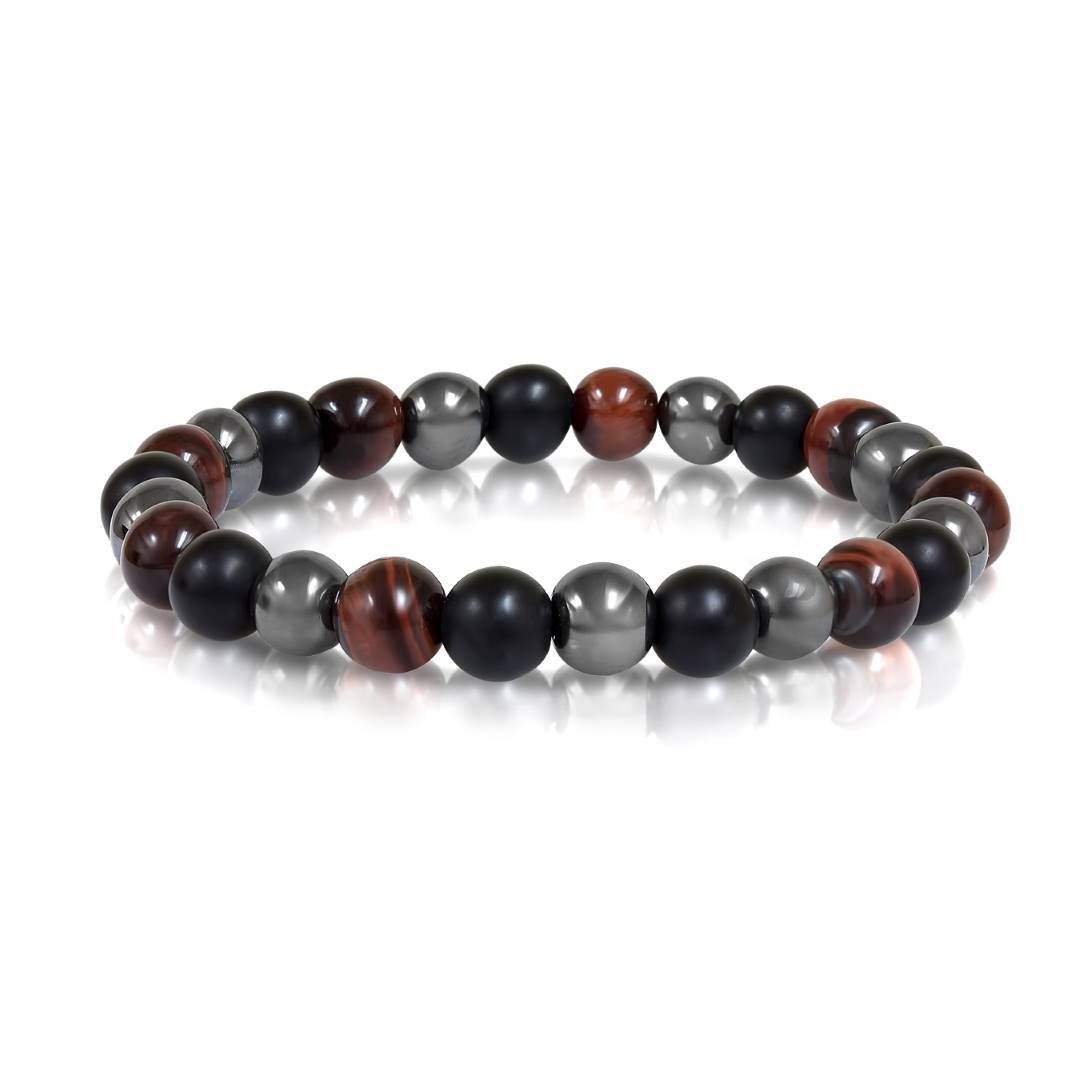 Men's Tigers Eye, Hematite & Black Onyx Beaded Bracelet