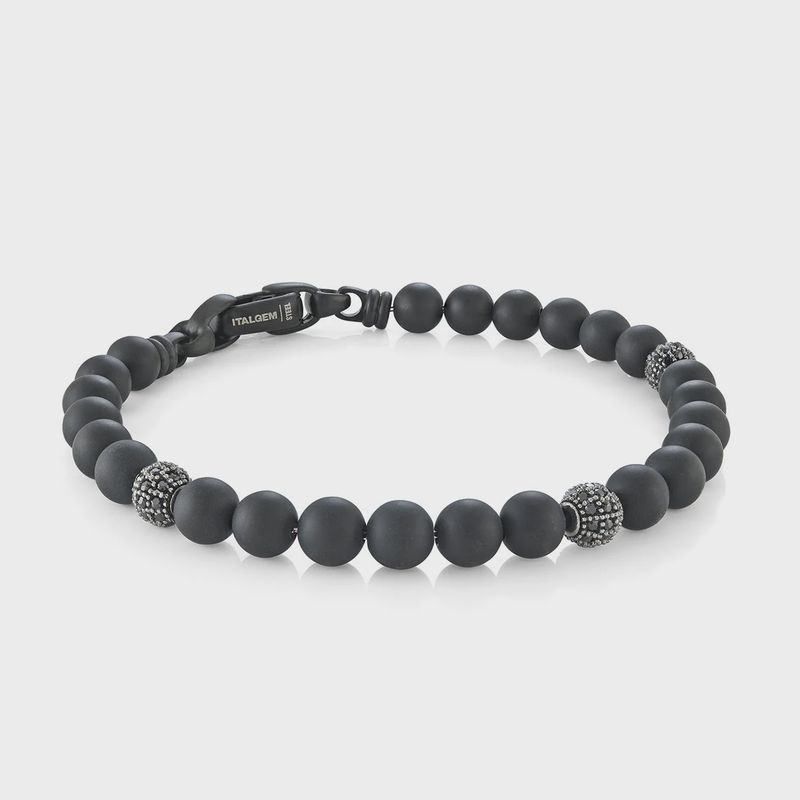 Men's Black Stainless Steel & Onyx Bracelet 8"