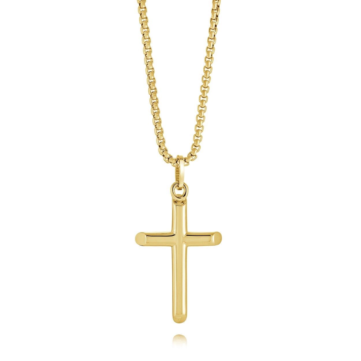Stainless Steel Gold Plated Polished Cross Necklace 22"