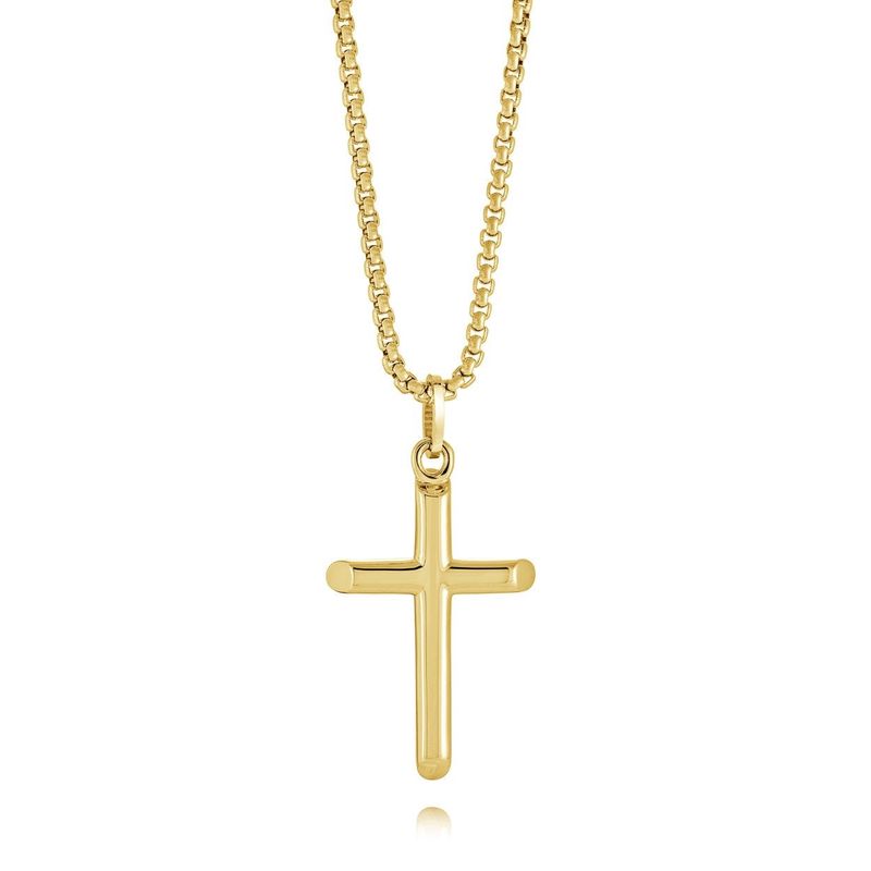 Stainless Steel Gold Plated Polished Cross Necklace 22"