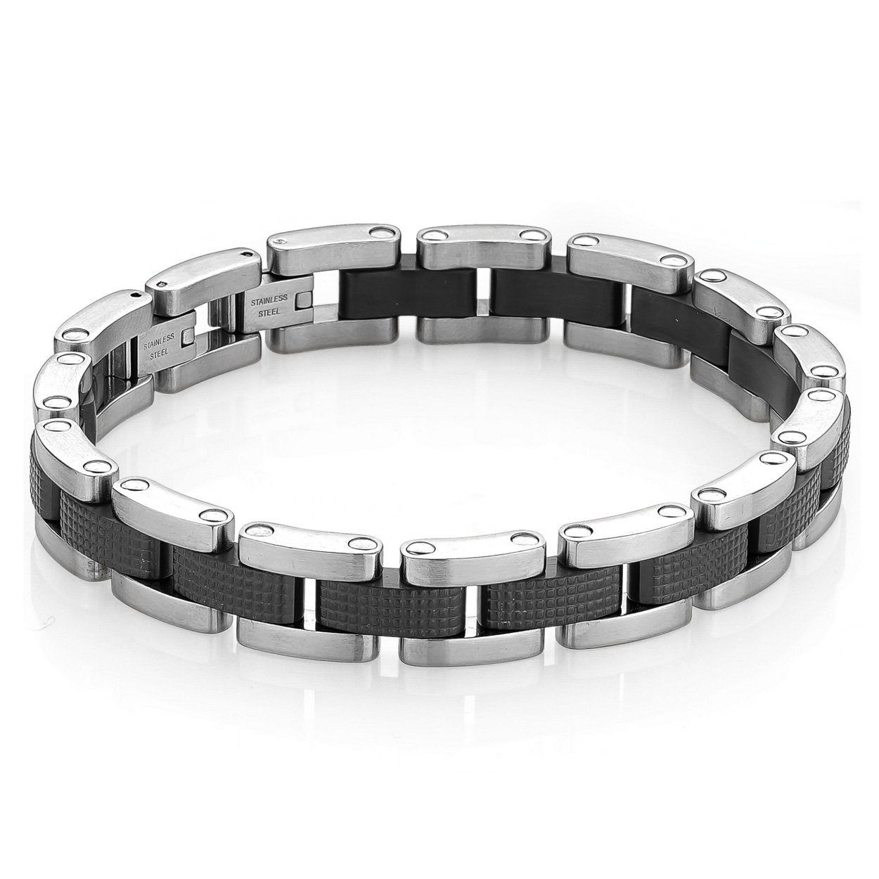 Carbon‑Edge Black IP Stainless Steel Bracelet — Adjustable 8 + 0.5"