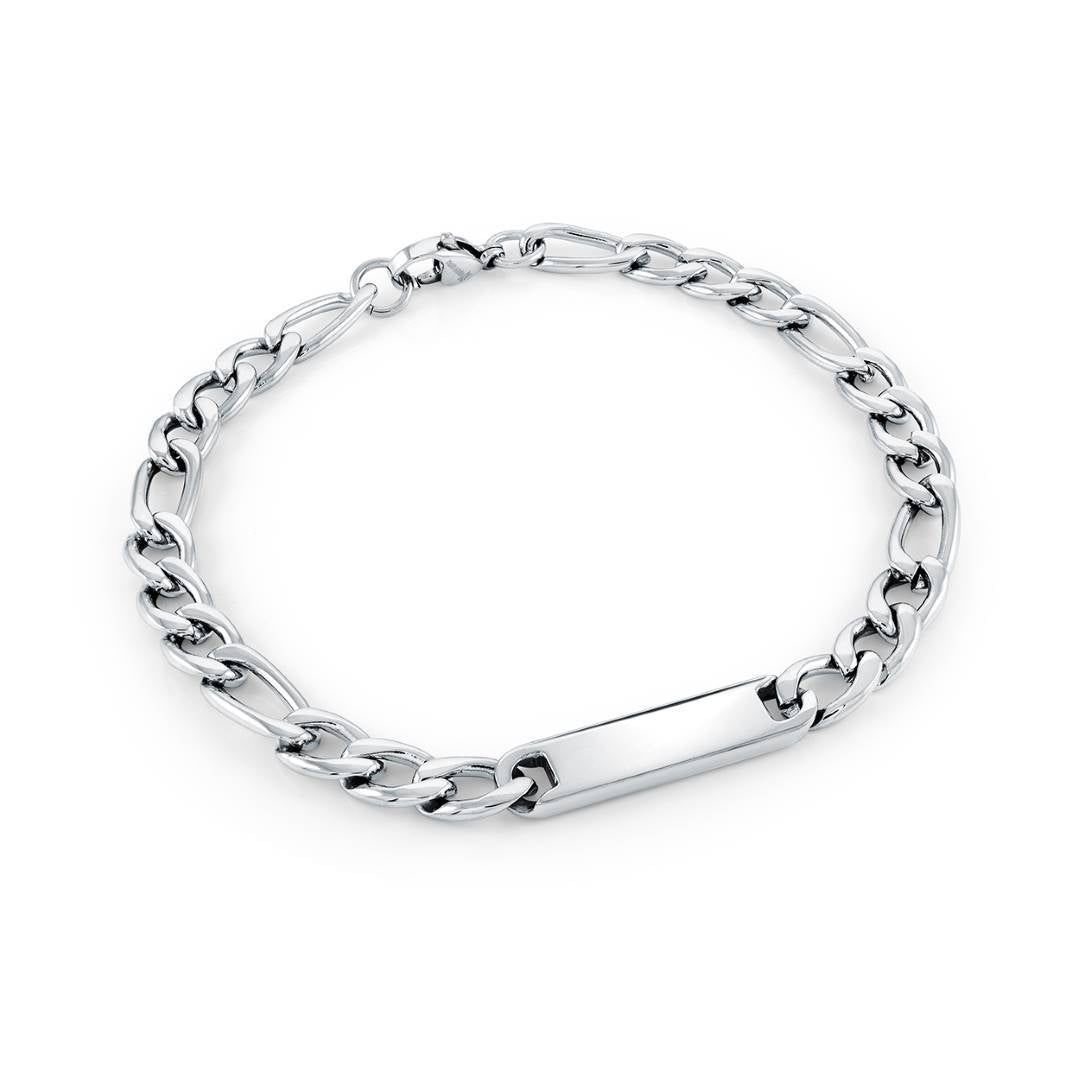 Signature‑Plate Figaro Stainless Steel Bracelet — 6mm, 8"