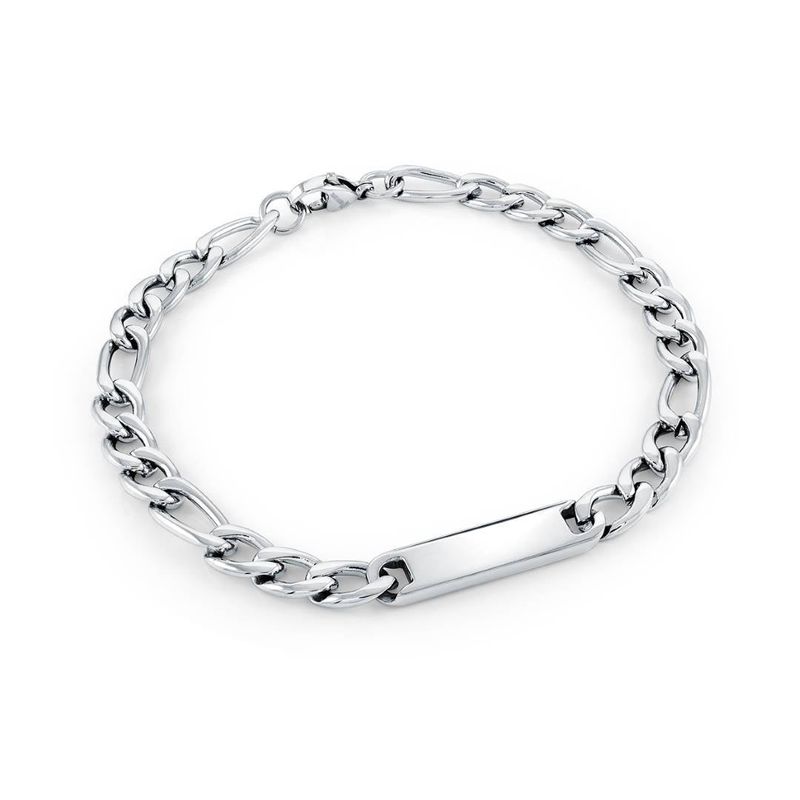 Signature‑Plate Figaro Stainless Steel Bracelet — 6mm, 8"
