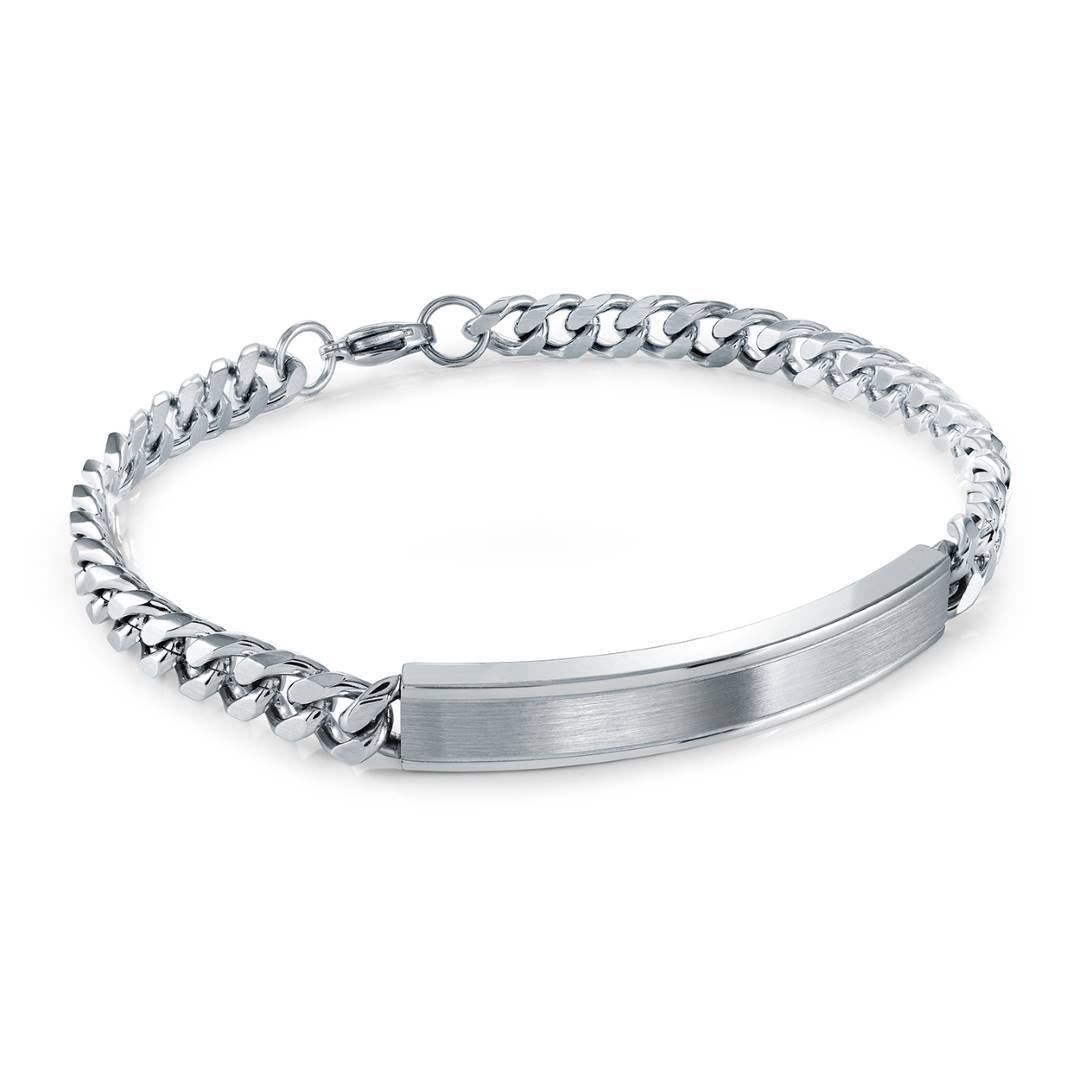 Brushed‑Centre Curb ID Stainless Steel Bracelet — 6mm, Adjustable 7.5 + 1"