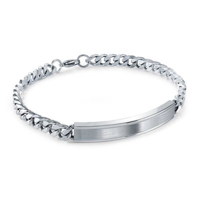 Brushed‑Centre Curb ID Stainless Steel Bracelet — 6mm, Adjustable 7.5 + 1"