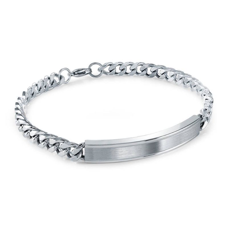 Brushed‑Centre Curb ID Stainless Steel Bracelet — 6mm, Adjustable 7.5 + 1"