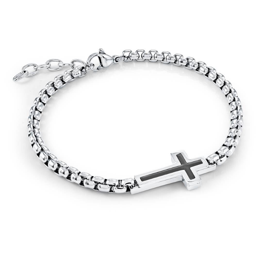 Cross‑Link Black IP Stainless Steel Bracelet — 4mm, Adjustable 7.5 + 1"